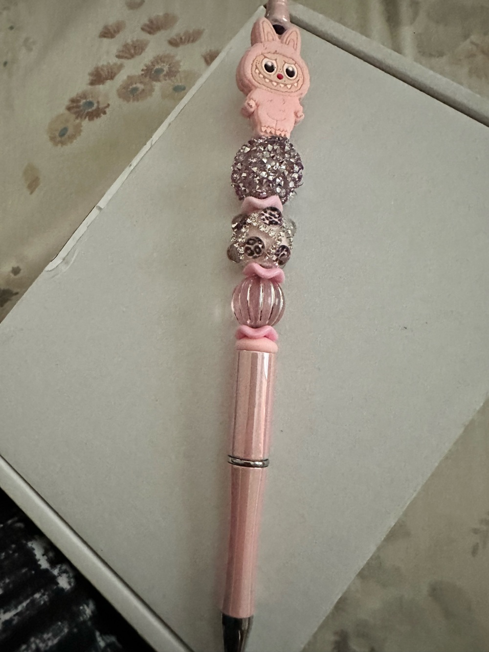 Labubu Pink Beaded Charm Ballpoint Pen